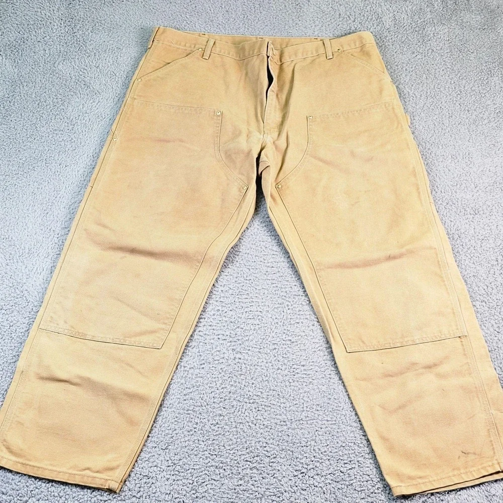 Vintage Carhartt Mens 44x32 Beige Double Knee Carpenter Workwear Pants USA Made